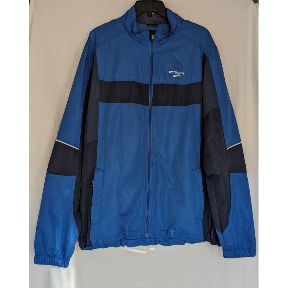 Brooks Shelter Technology Jacket Men XL Blue Reflective Vented Windbreaker